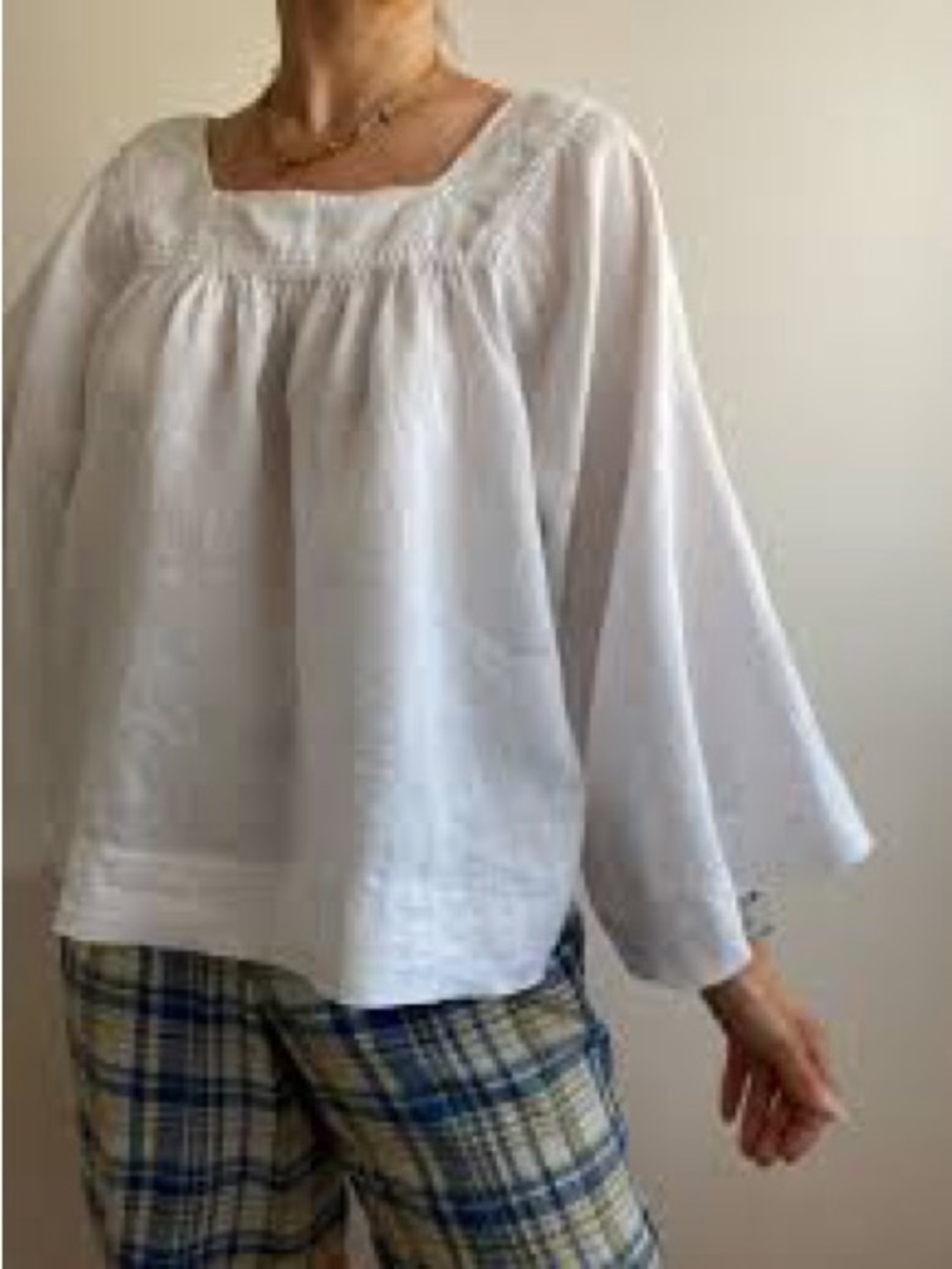 GAP linen White Square-Neck Peasant Top